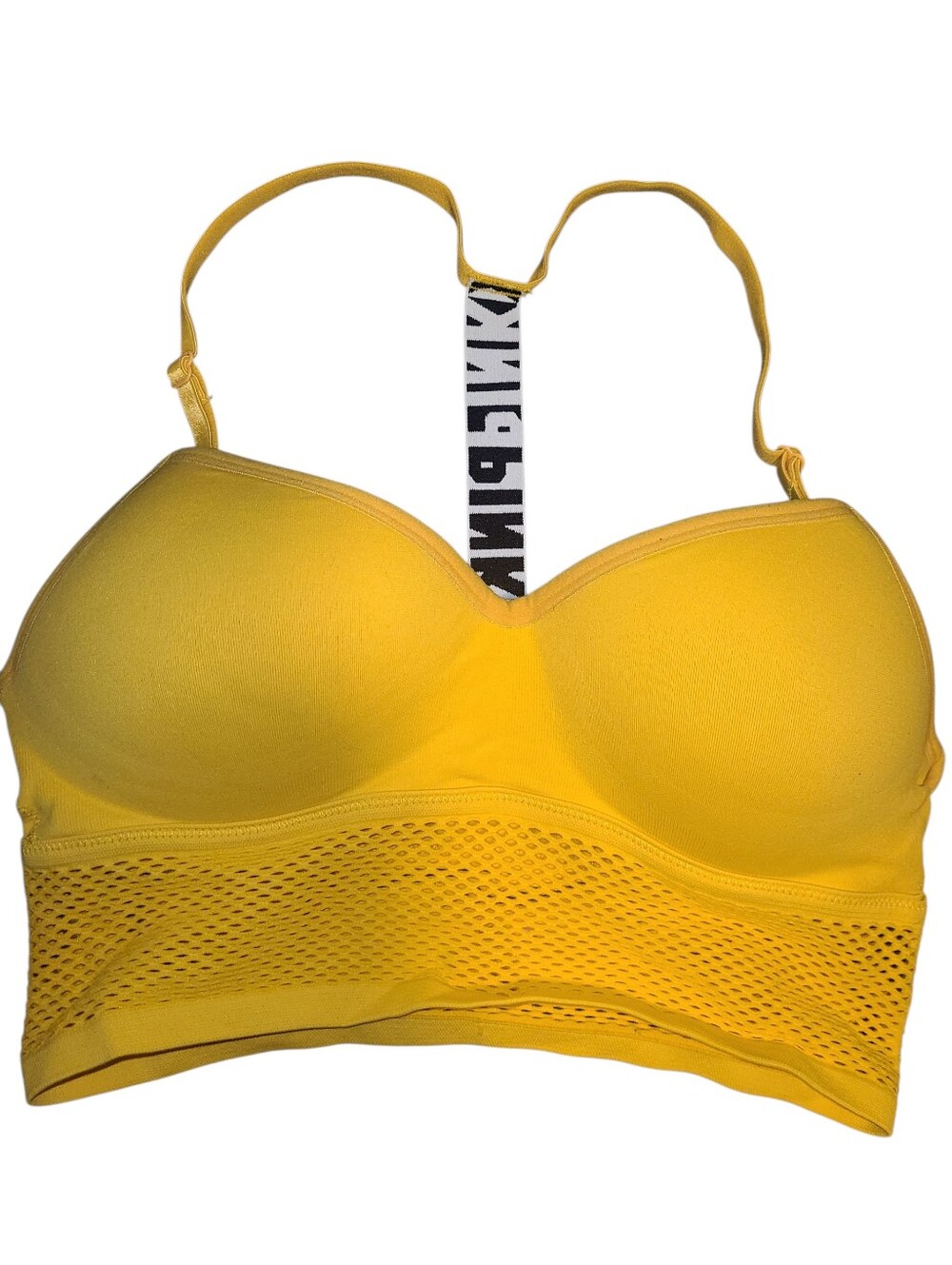 PINK Victoria's Secret Yellow Longline Mesh Sports Bralette SIZE SMALL